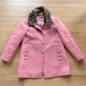 Crewcuts pink wool coat with gold buttons and detachable fur collar.